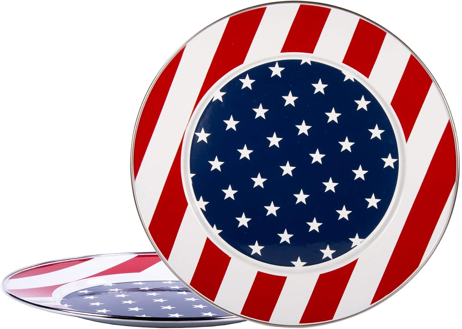 Golden Rabbit Enamelware Chargers, 12.5 inch, Stars & Stripes, Set of 2
