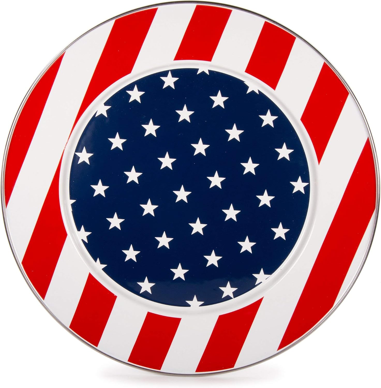 Golden Rabbit Enamelware Chargers, 12.5 inch, Stars & Stripes, Set of 2