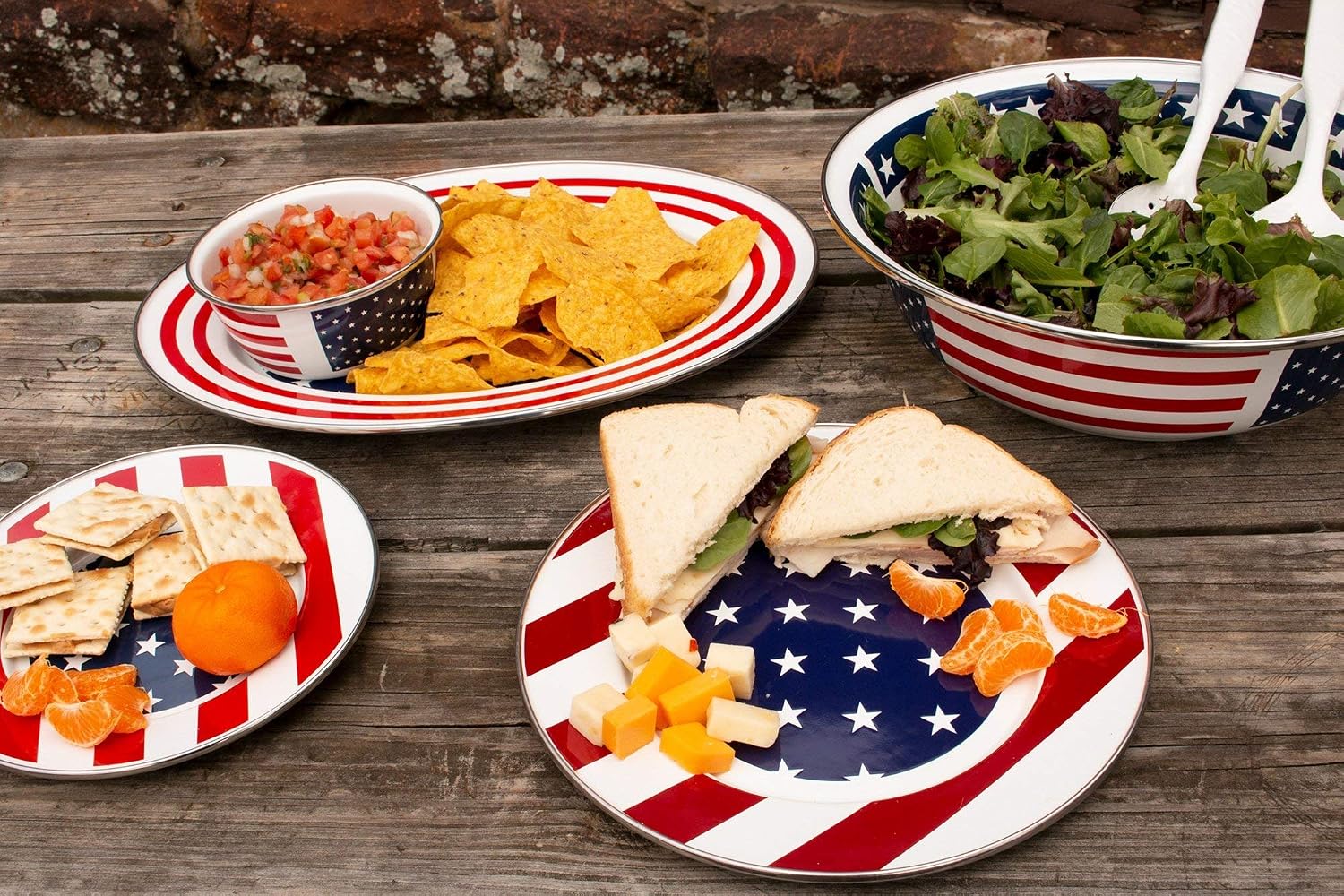 Golden Rabbit Enamelware Chargers, 12.5 inch, Stars & Stripes, Set of 2