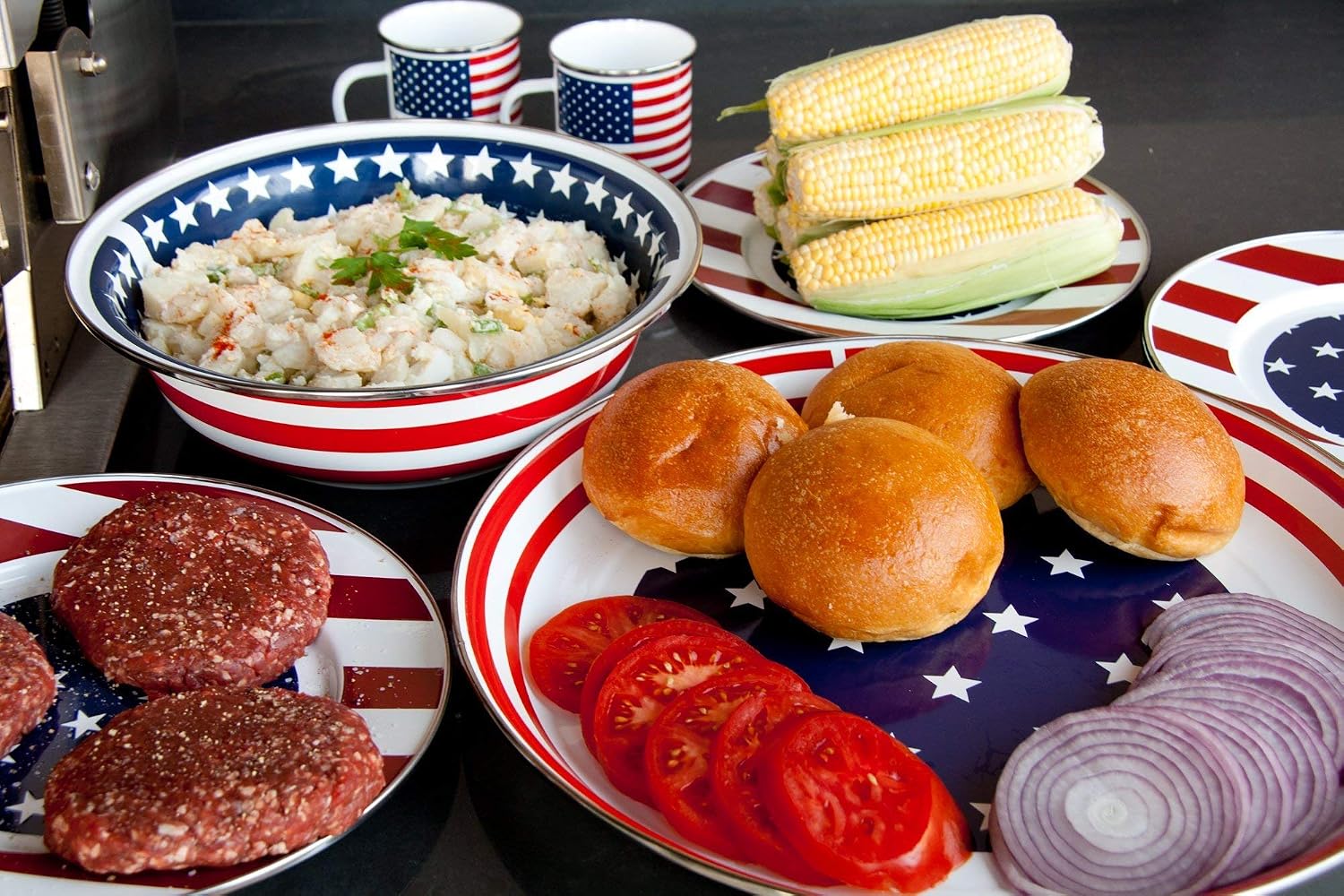 Golden Rabbit Enamelware Chargers, 12.5 inch, Stars & Stripes, Set of 2
