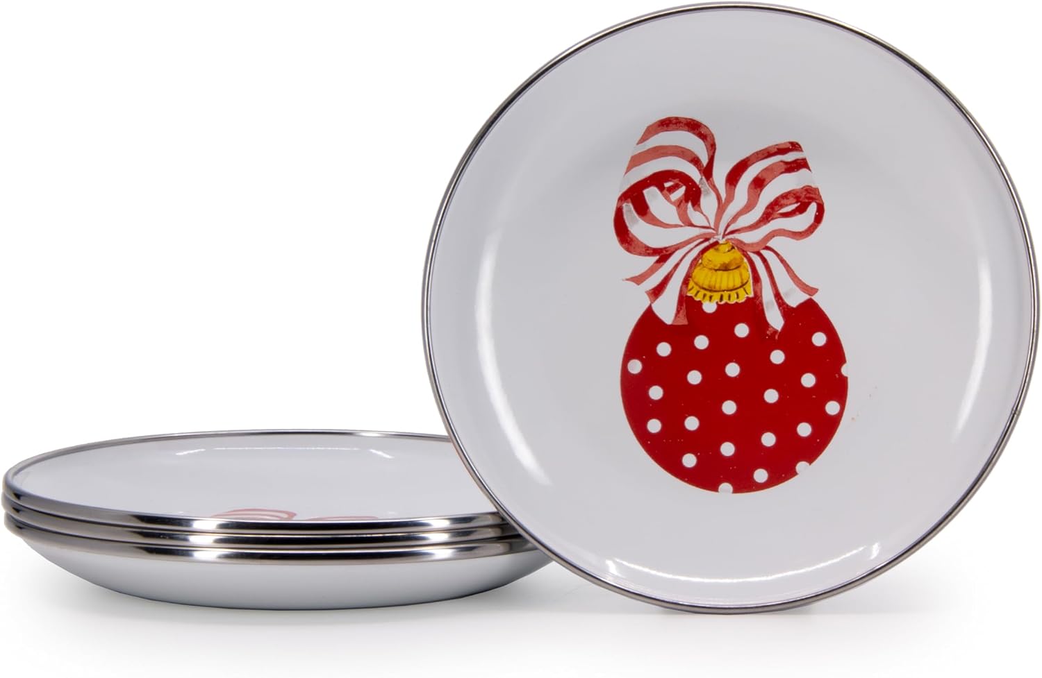 Golden Rabbit Enamelware Appetizer Plates, 6 inch, Ornament, Set of 4