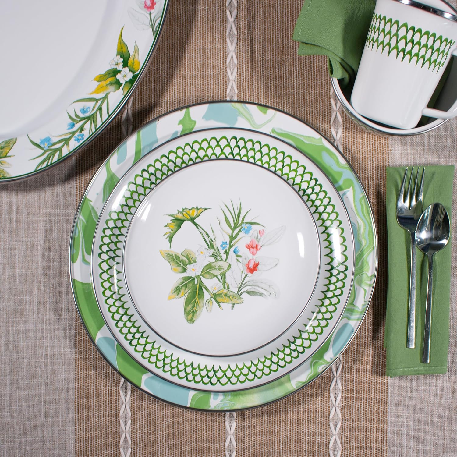 Golden Rabbit Enamelware Sandwich Plates (Herbs)
