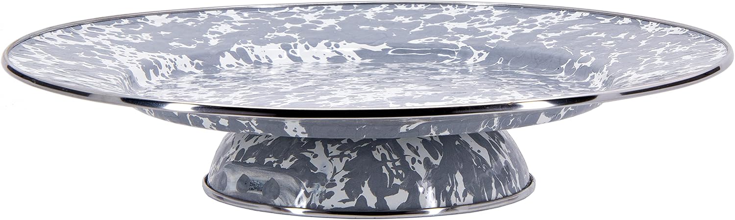 Golden Rabbit Enamelware Cake Plate, 12.5 inch, Grey Swirl