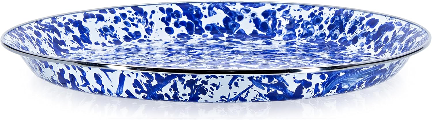 Golden Rabbit Enamelware Medium Tray, 15.5 inch, Cobalt Swirl
