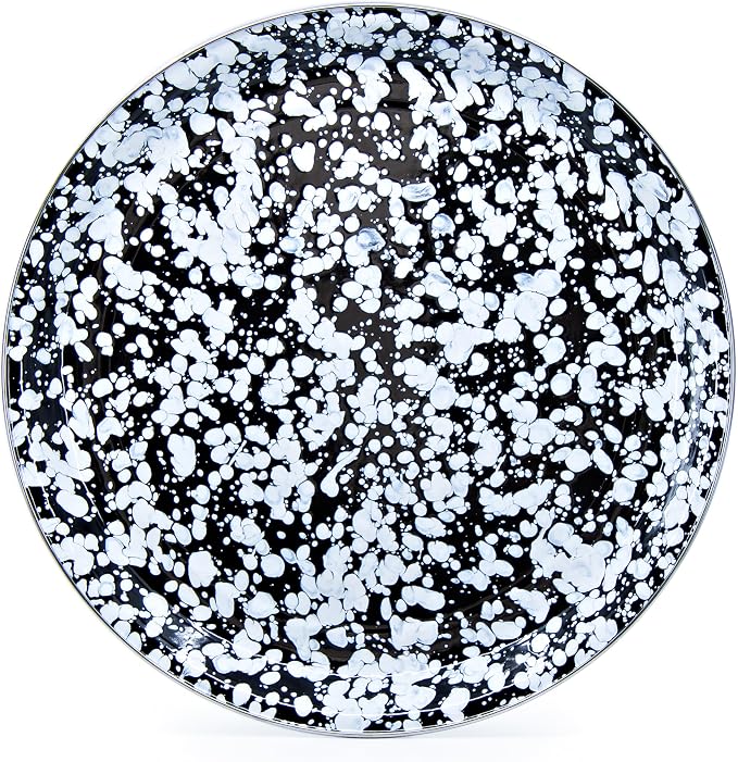 Golden Rabbit Enamelware Large Serving Tray, 20 inch, Black Swirl