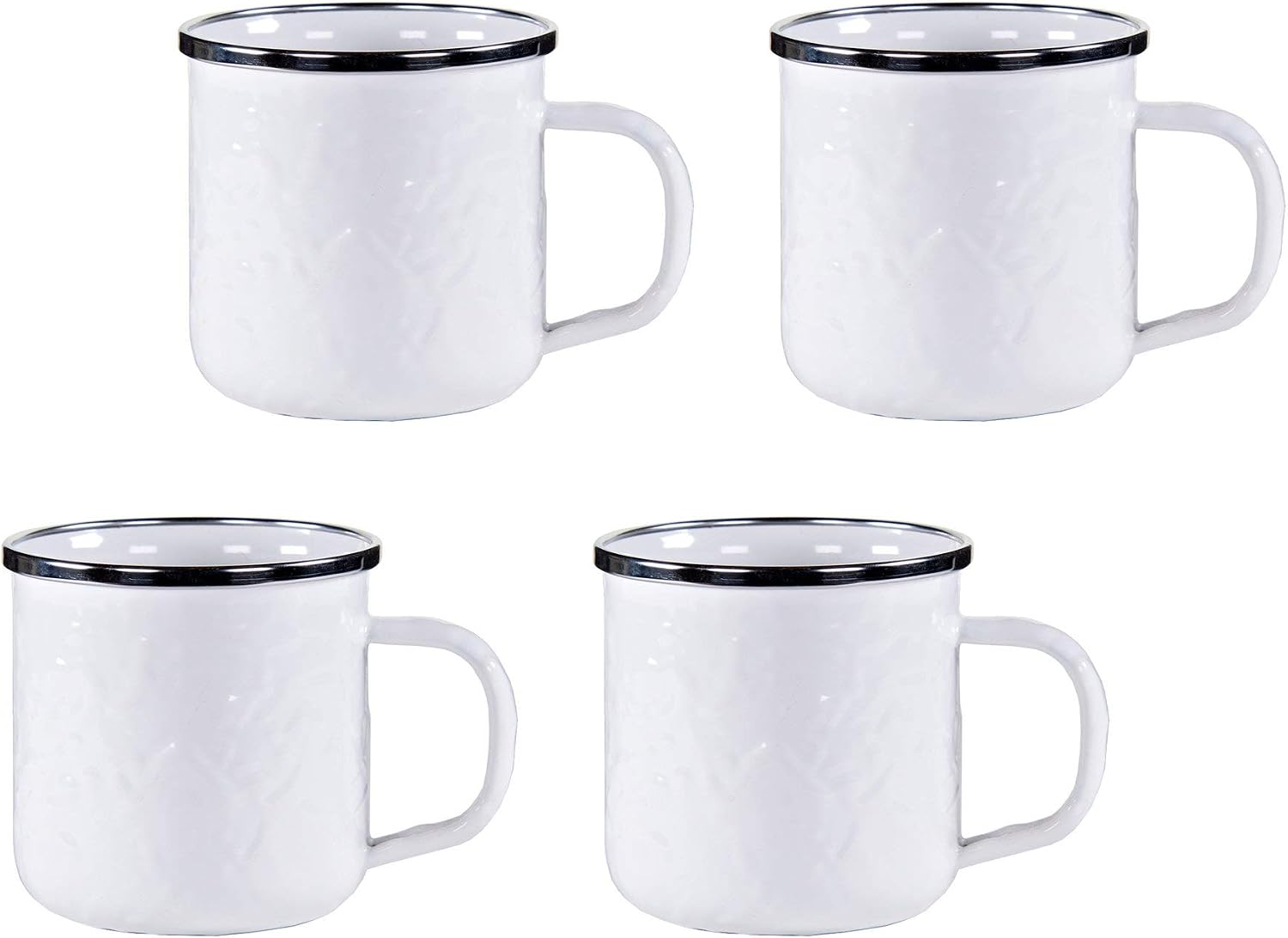 Golden Rabbit Enamelware Coffee or Tea Mugs, 12 ounce, Solid White Textured, Set of 4
