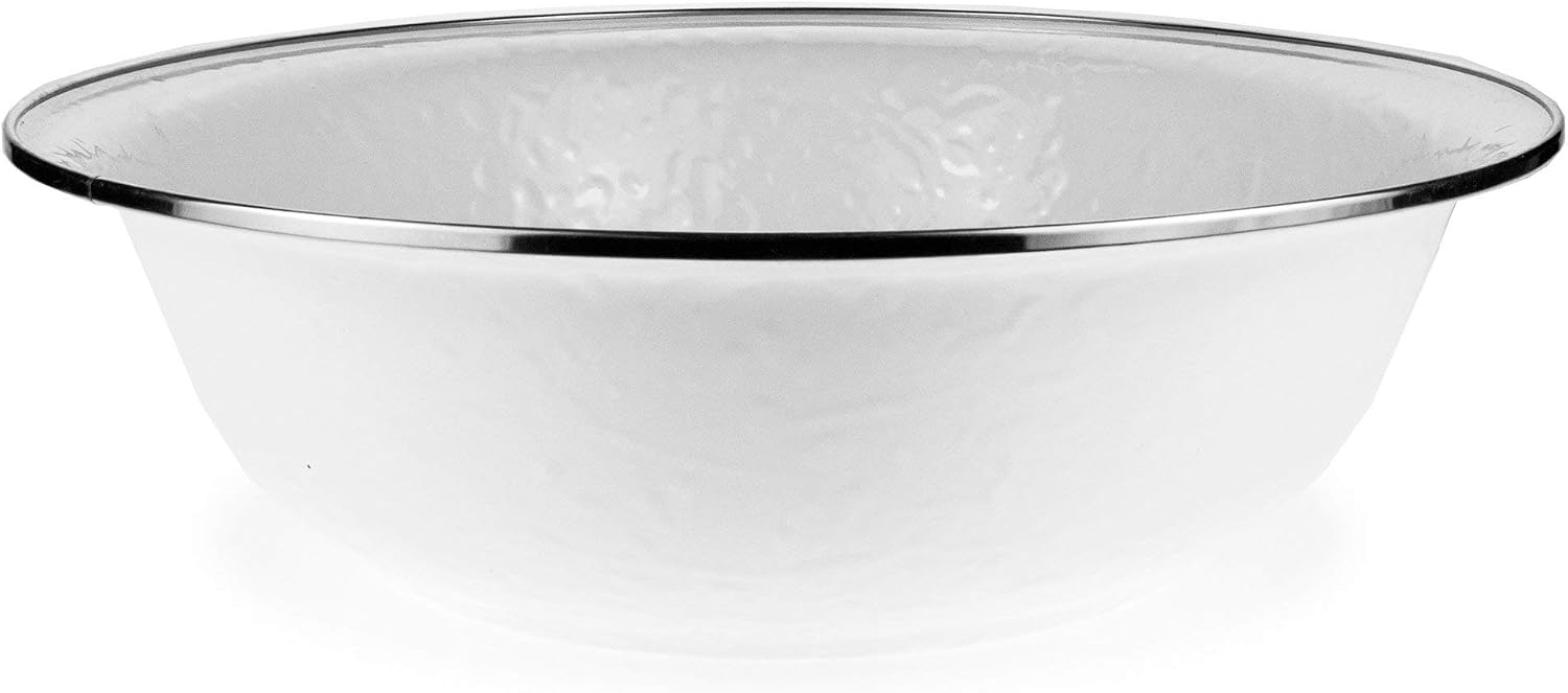 Golden Rabbit Enamelware Serving Basin, 4 quart, Solid White Textured