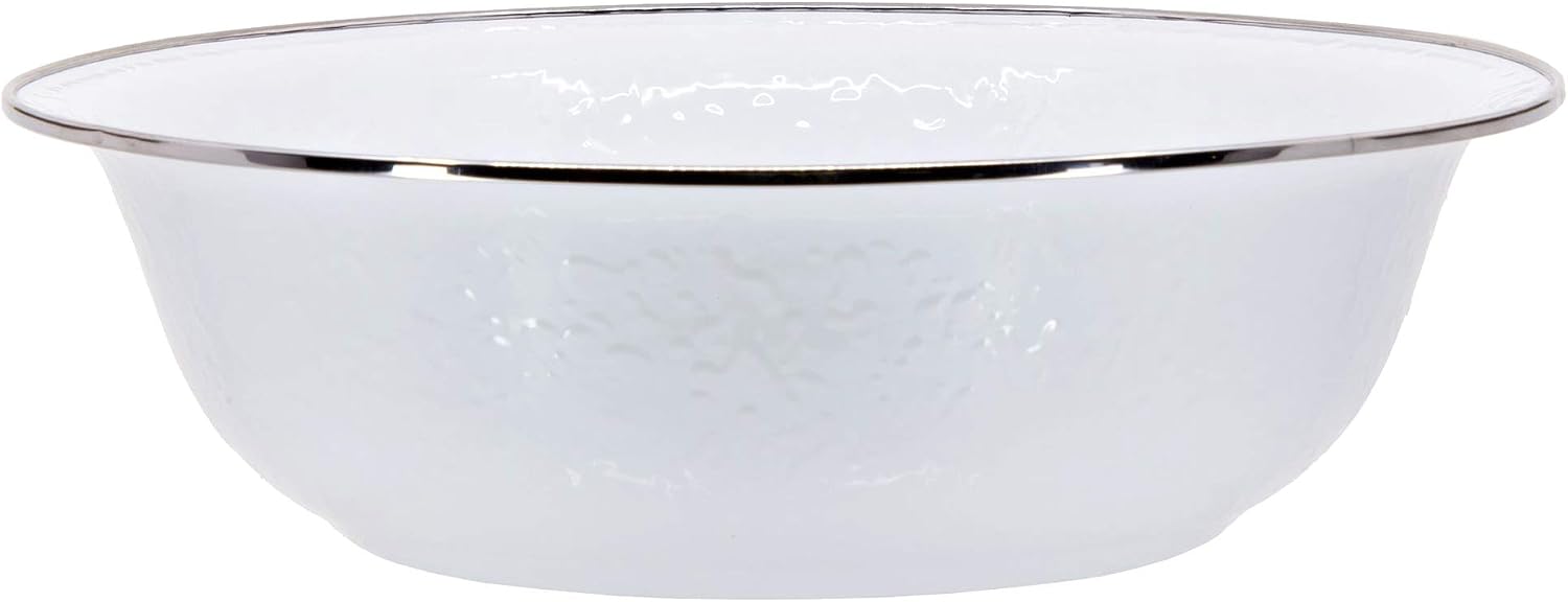 Golden Rabbit Enamelware Serving Basin, 4 quart, Solid White Textured