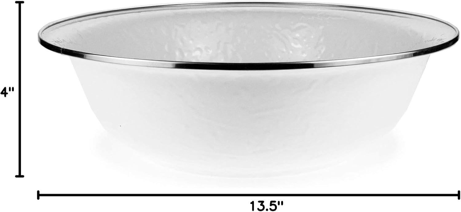 Golden Rabbit Enamelware Serving Basin, 4 quart, Solid White Textured
