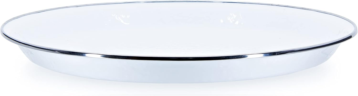 Golden Rabbit Enamelware Small Serving Tray, 12 inch, Solid White Textured