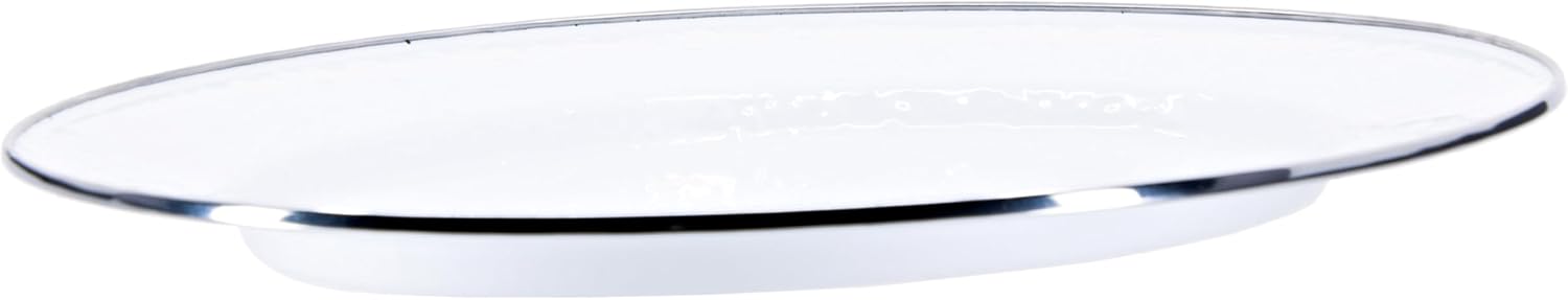 Golden Rabbit Enamelware Oval Platter, 12 x 16in, Solid White Textured