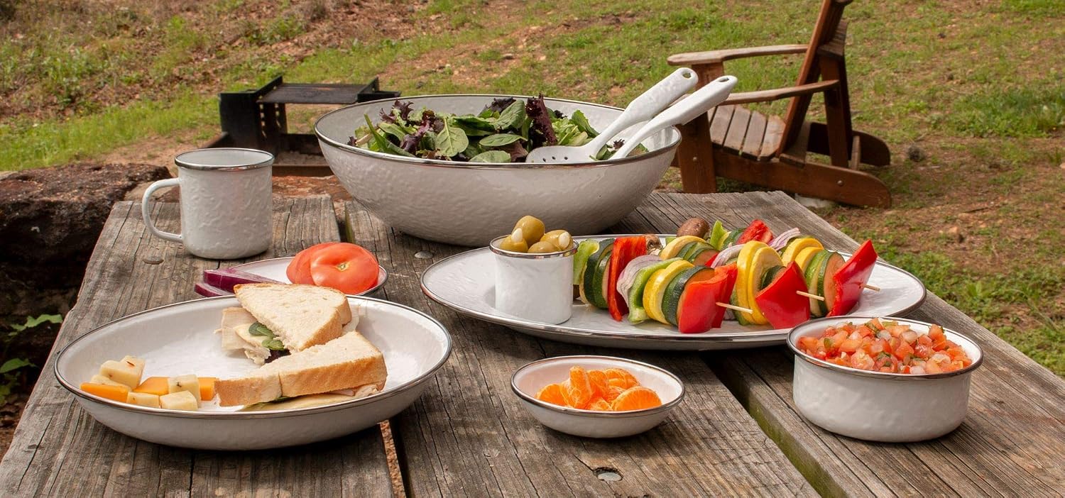 Golden Rabbit Enamelware Catering Bowl, 5 quart, Solid White Textured
