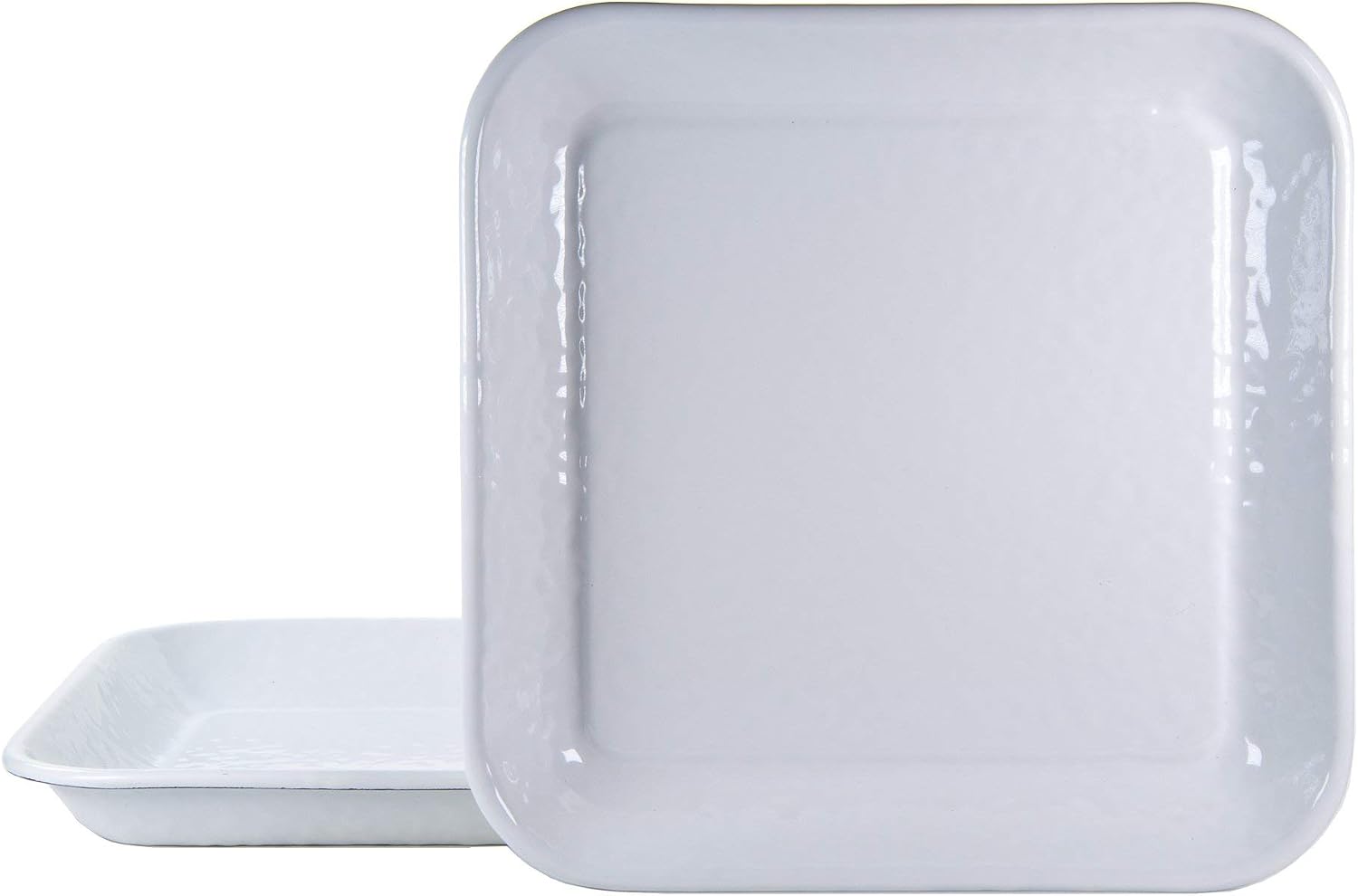 Golden Rabbit Enamelware Square Plates, 10.5 inch, Solid White Textured, Set of 2