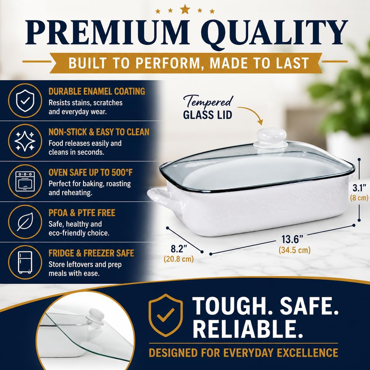 Golden Rabbit Enamelware Roasting Pan with Lid, 10.5 quarts, Solid White Textured