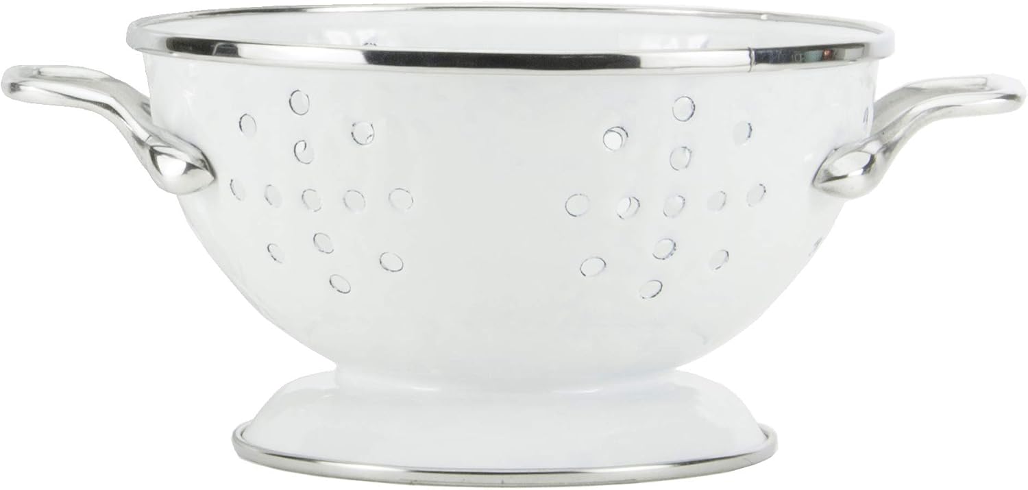 Golden Rabbit Enamelware Petite Colander, 1 quart, Solid White Textured