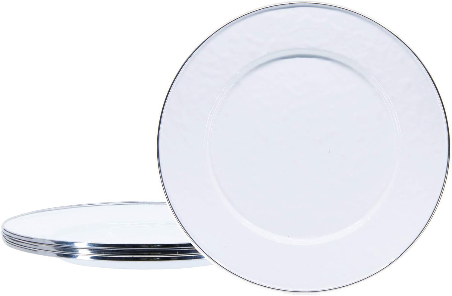 Golden Rabbit Enamelware Dinner Plates, 10.5 inch, Solid White Textured, Set of 4