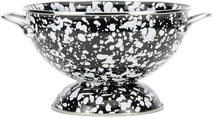 Golden Rabbit Enamelware Medium Colander, 3 quart, Black Swirl