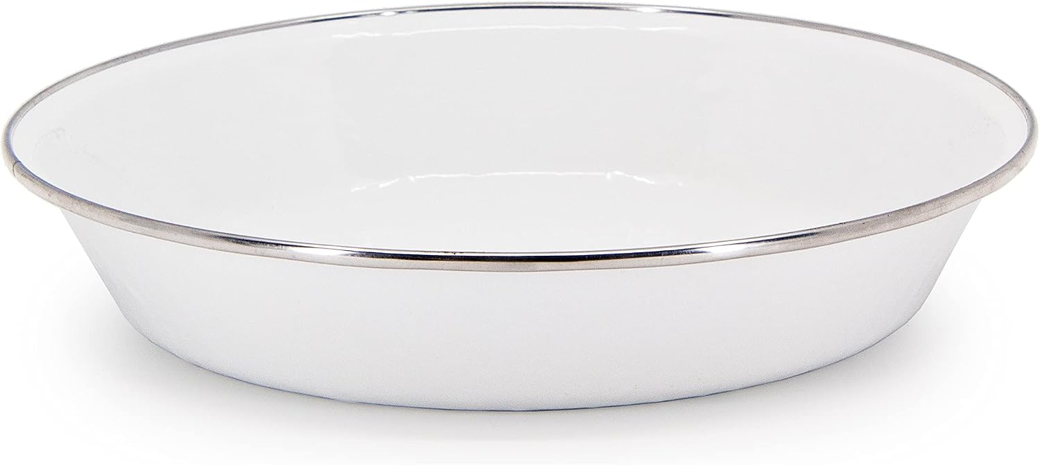 Golden Rabbit Enamelware Pie Pan Plate, 10 inch, Solid White Textured