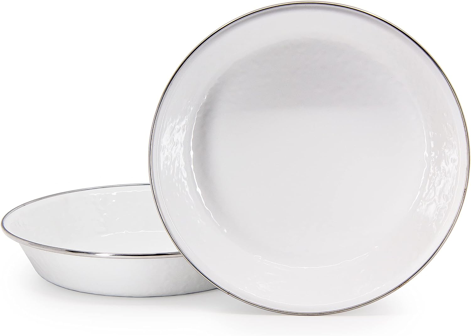 Golden Rabbit Enamelware Pie Pan Plate, 10 inch, Solid White Textured