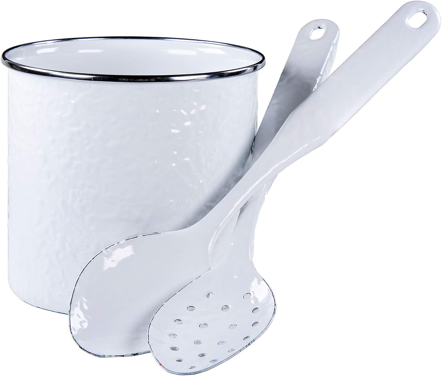 Golden Rabbit Enamelware Utensil Holder, Solid White Textured