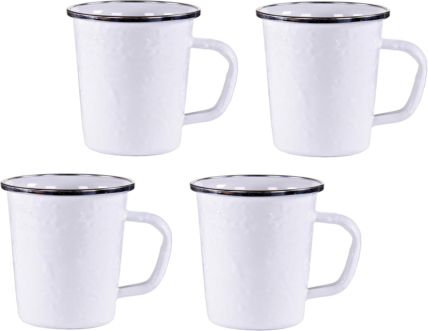 Golden Rabbit Enamelware Latte Coffee or Tea Mugs, 16 ounce, Solid White Textured, Set of 4