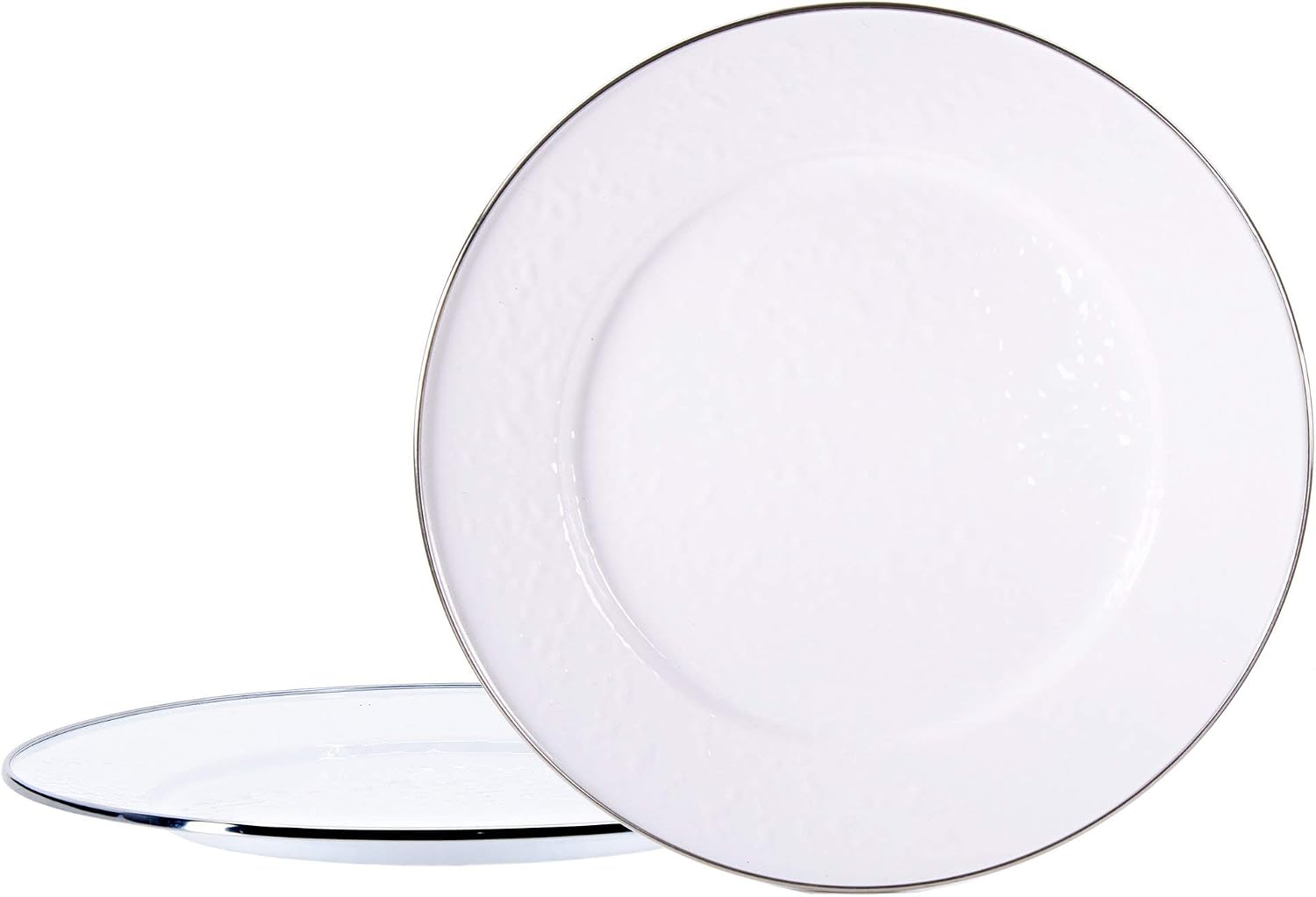 Golden Rabbit Enamelware Chargers, 12.5 inch, Solid White Textured, Set of 2
