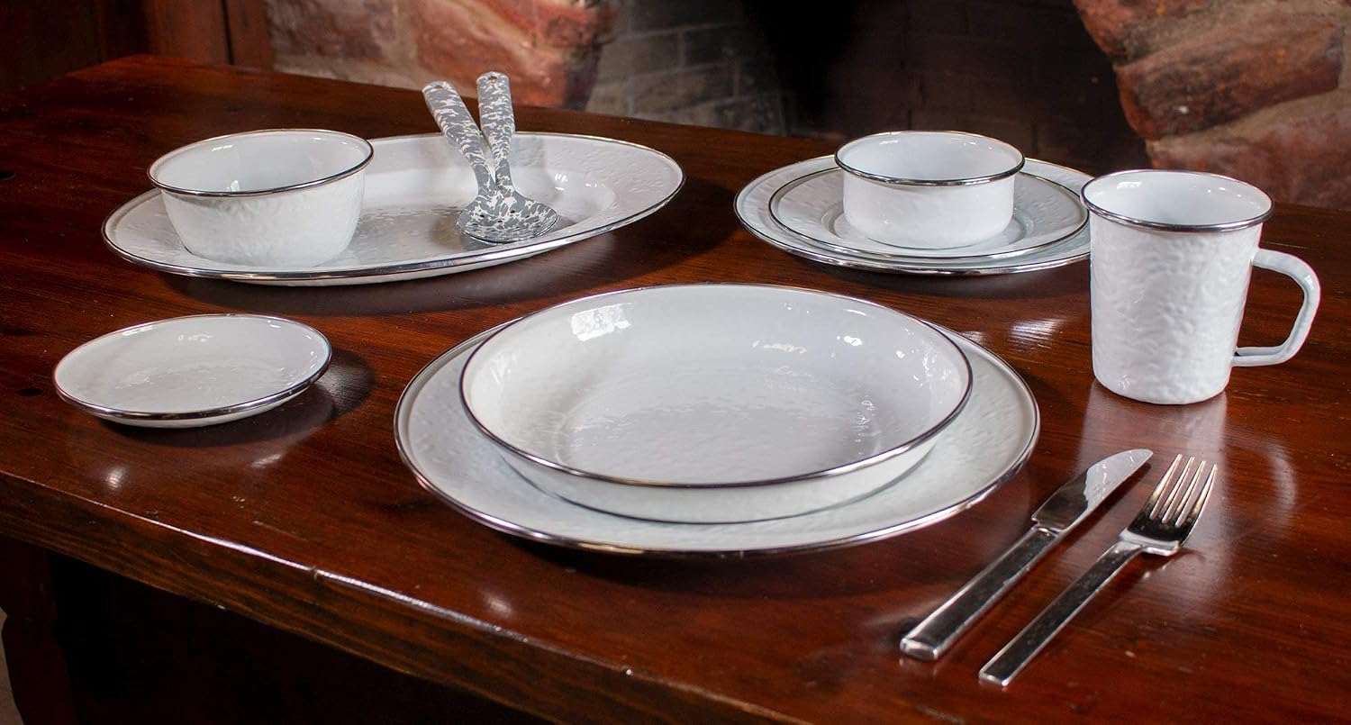Golden Rabbit Enamelware Chargers, 12.5 inch, Solid White Textured, Set of 2