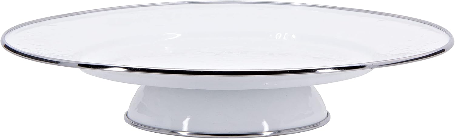 Golden Rabbit Enamelware Cake Plate, 12.5 inch, Solid White Textured