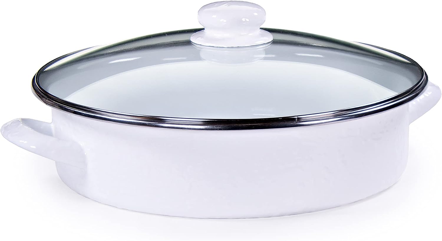 Golden Rabbit Enamelware Saute Pan, 5 quart, Solid White Textured