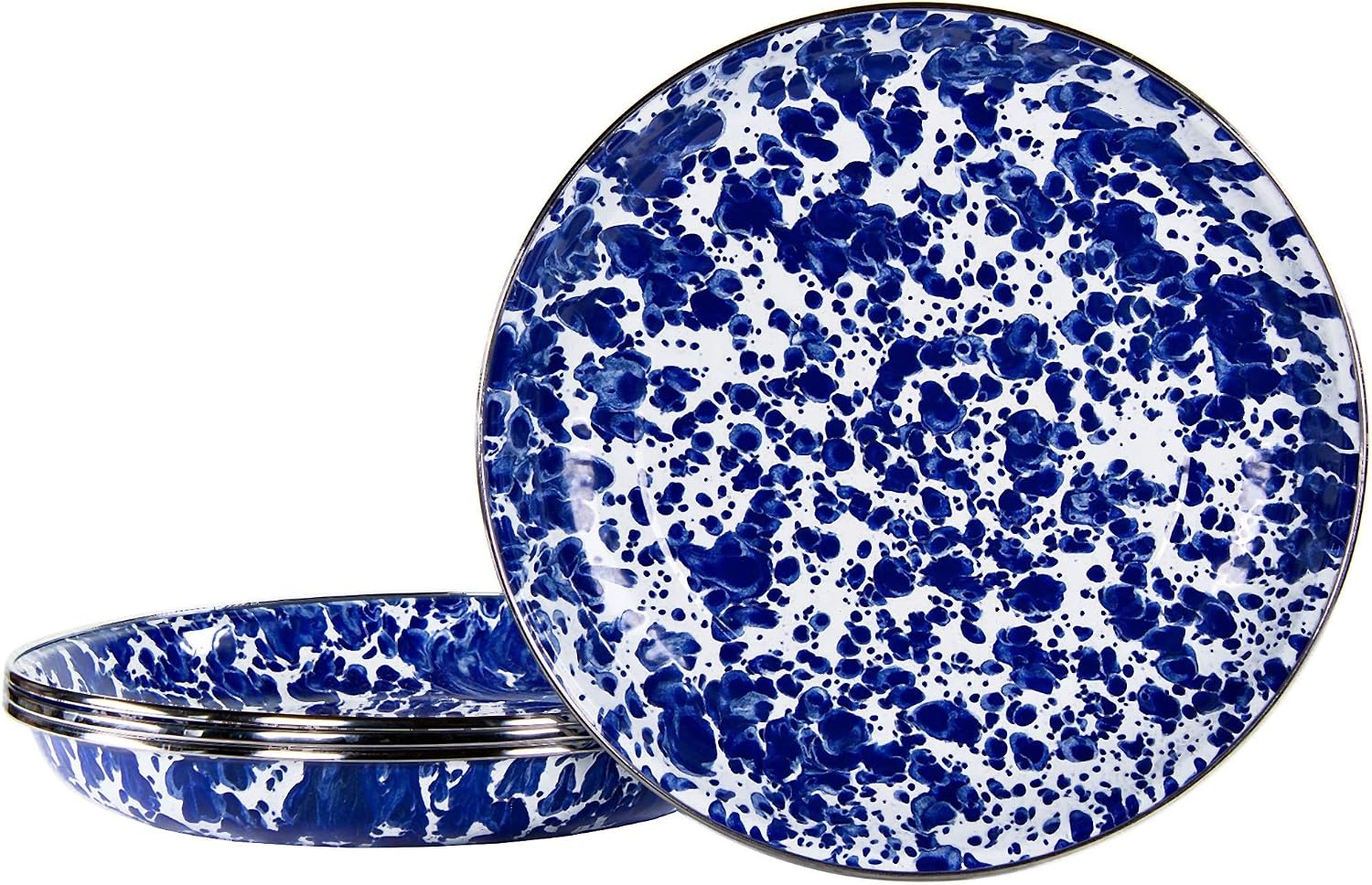 Golden Rabbit Enamelware Pasta Plates, 10 inch, Cobalt Swirl, Set of 4