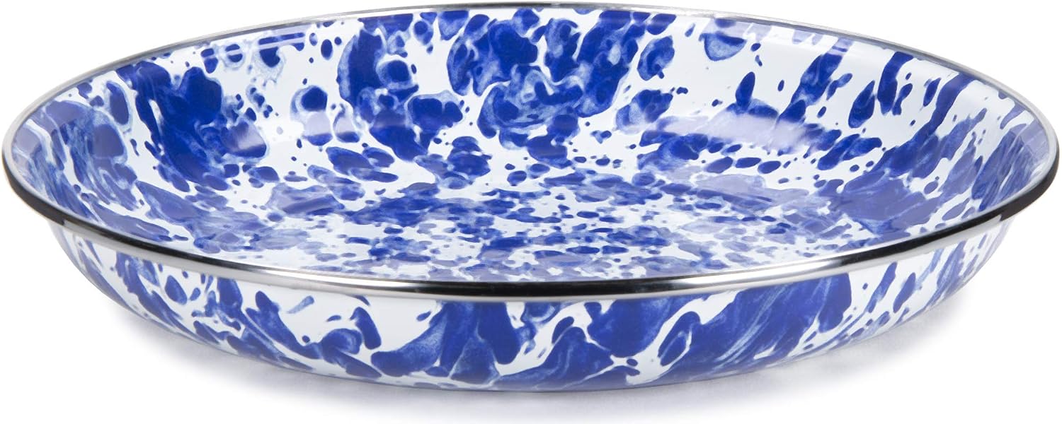 Golden Rabbit Enamelware Pasta Plates, 10 inch, Cobalt Swirl, Set of 4