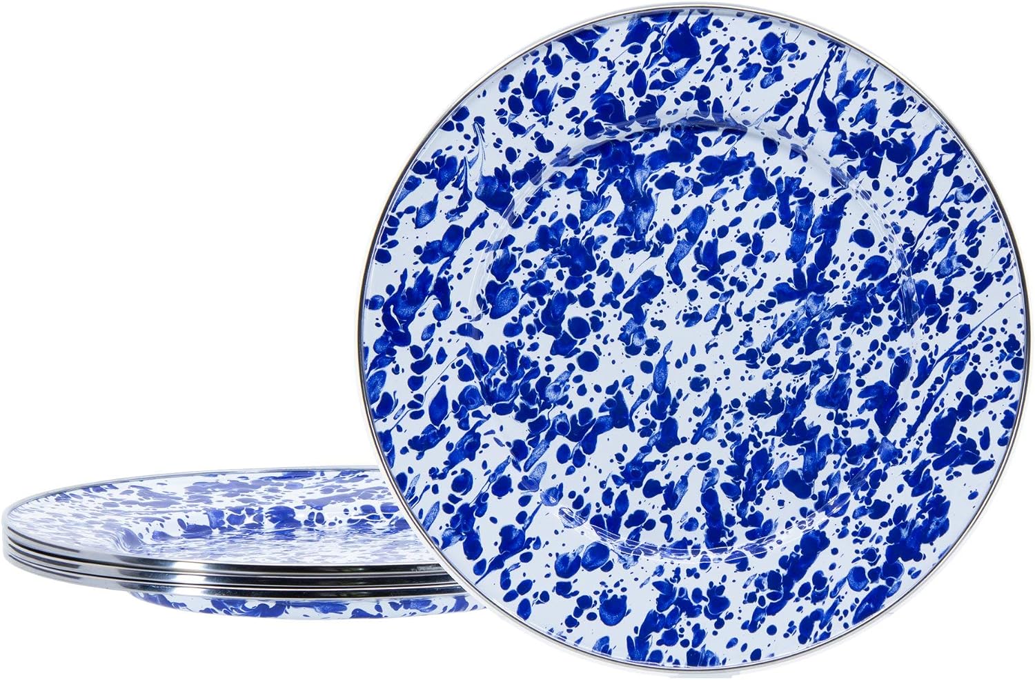 Golden Rabbit Enamelware Dinner Plates, 10.5 inch, Cobalt Swirl, Set of 4