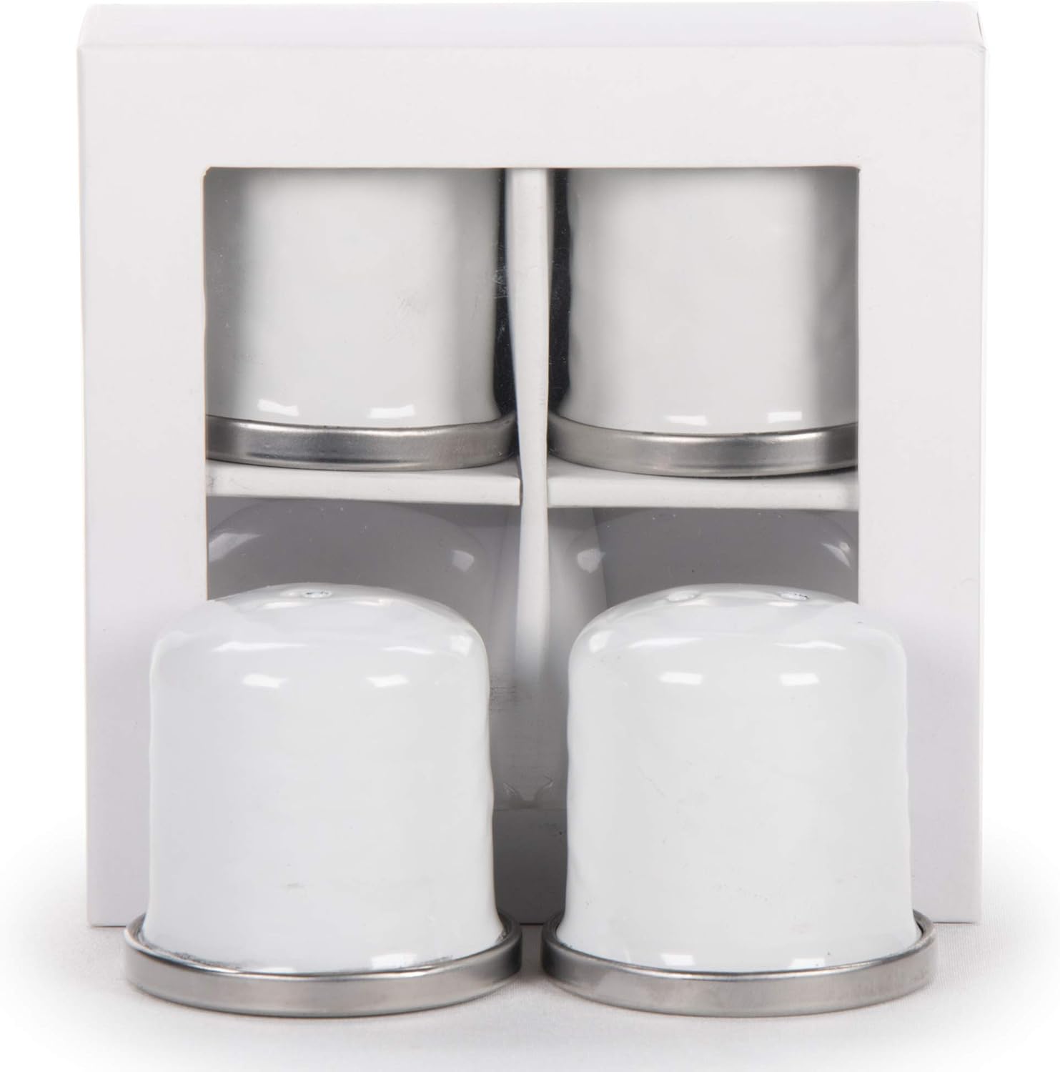 Golden Rabbit Enamelware Salt and Pepper Shakers, 2 Sets in Gift Box, Solid White Textured