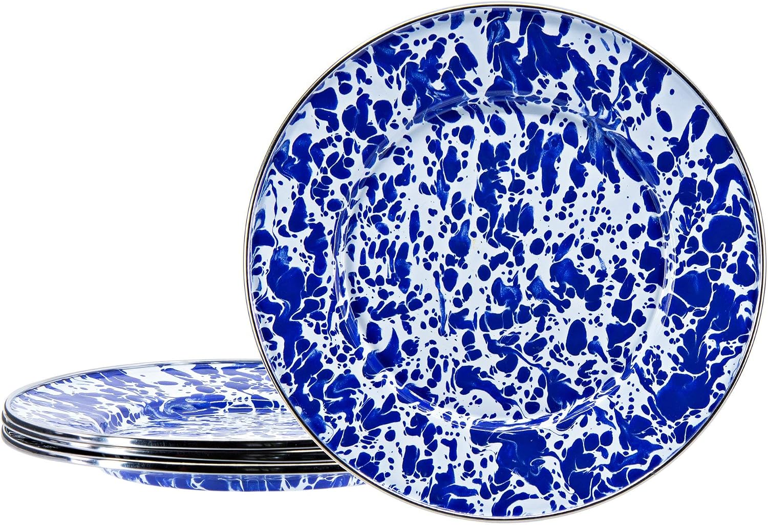 Golden Rabbit Enamelware Sandwich Plates, 8.5 inch, Cobalt Swirl, Set of 4