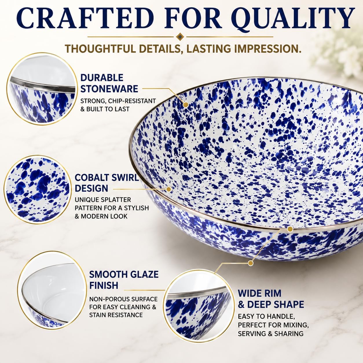 Golden Rabbit Enamelware Catering Bowl, 5 quart, Cobalt Swirl