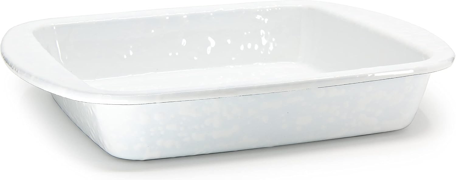 Golden Rabbit Enamelware Square Brownie Pan, 9 inch, Solid White Textured
