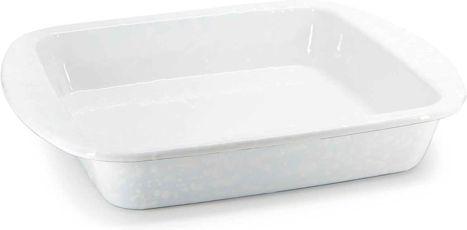Golden Rabbit Enamelware Square Brownie Pan, 9 inch, Solid White Textured