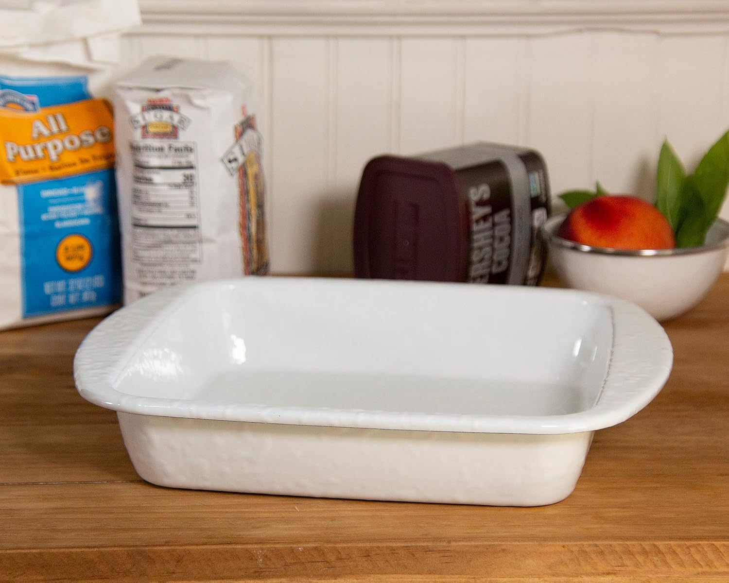 Golden Rabbit Enamelware Square Brownie Pan, 9 inch, Solid White Textured