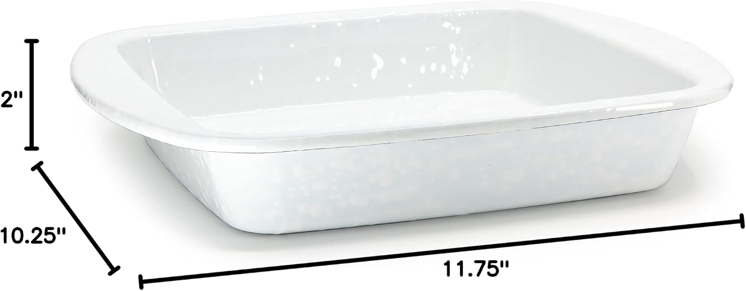 Golden Rabbit Enamelware Square Brownie Pan, 9 inch, Solid White Textured