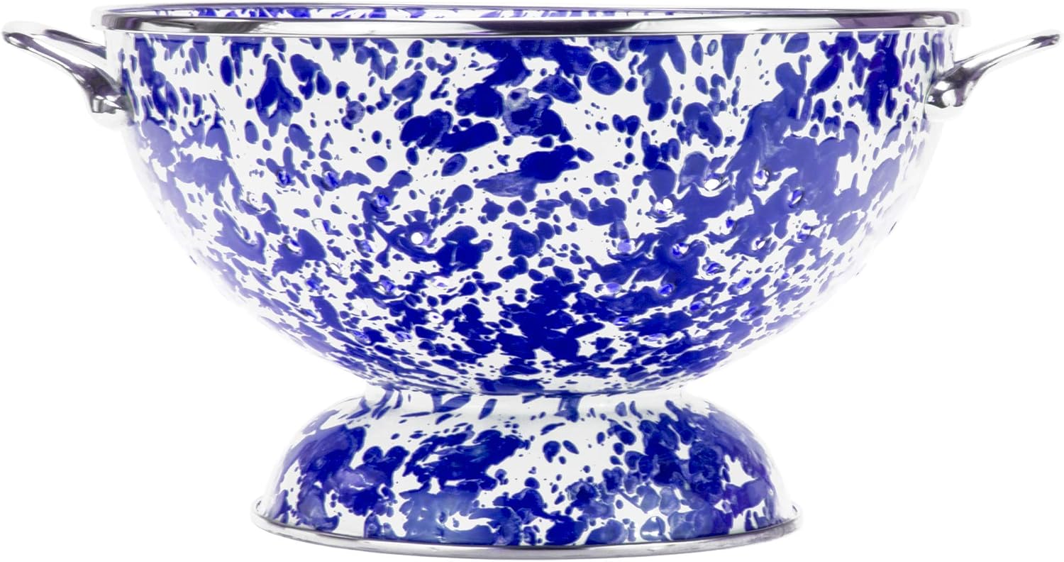 Golden Rabbit Enamelware Large Colander, 5 quart, Cobalt Swirl