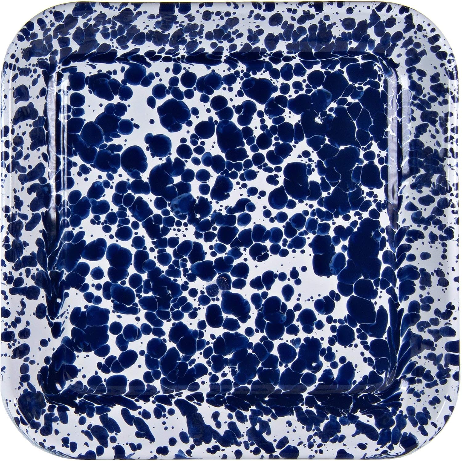 Golden Rabbit Enamelware Square Plates, 10.5 inch, Cobalt Swirl, Set of 2