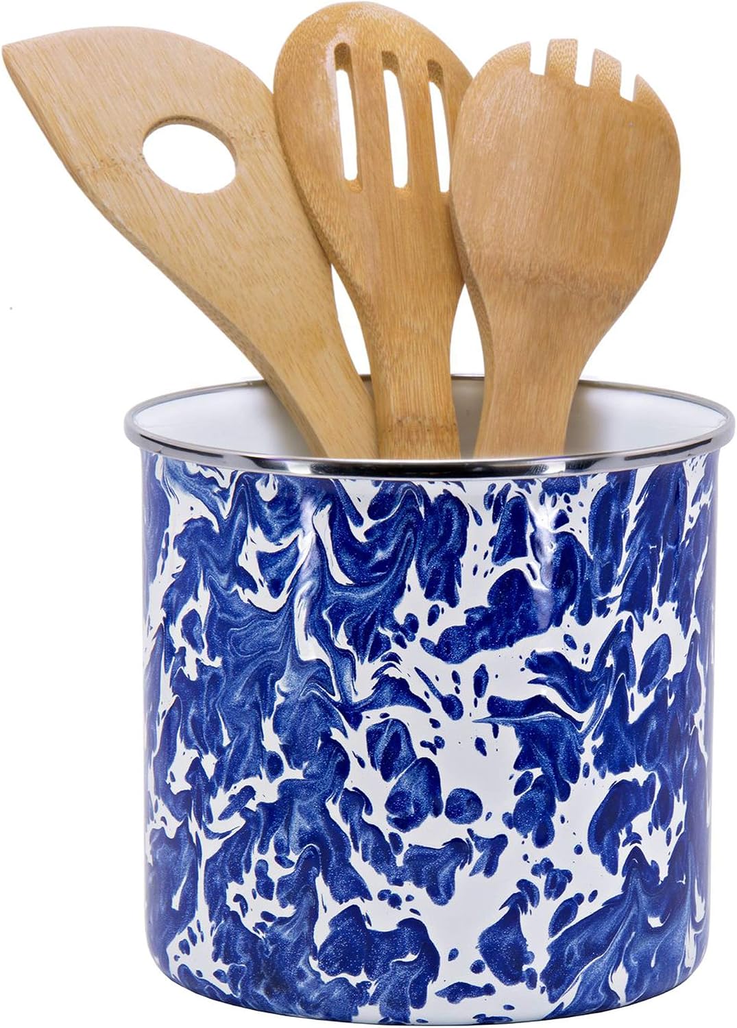 Golden Rabbit Enamelware Utensil Holder, Cobalt Swirl