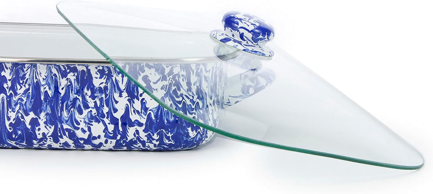 Golden Rabbit Enamelware Roasting Pan with Lid, 10.5 quarts, Cobalt Swirl