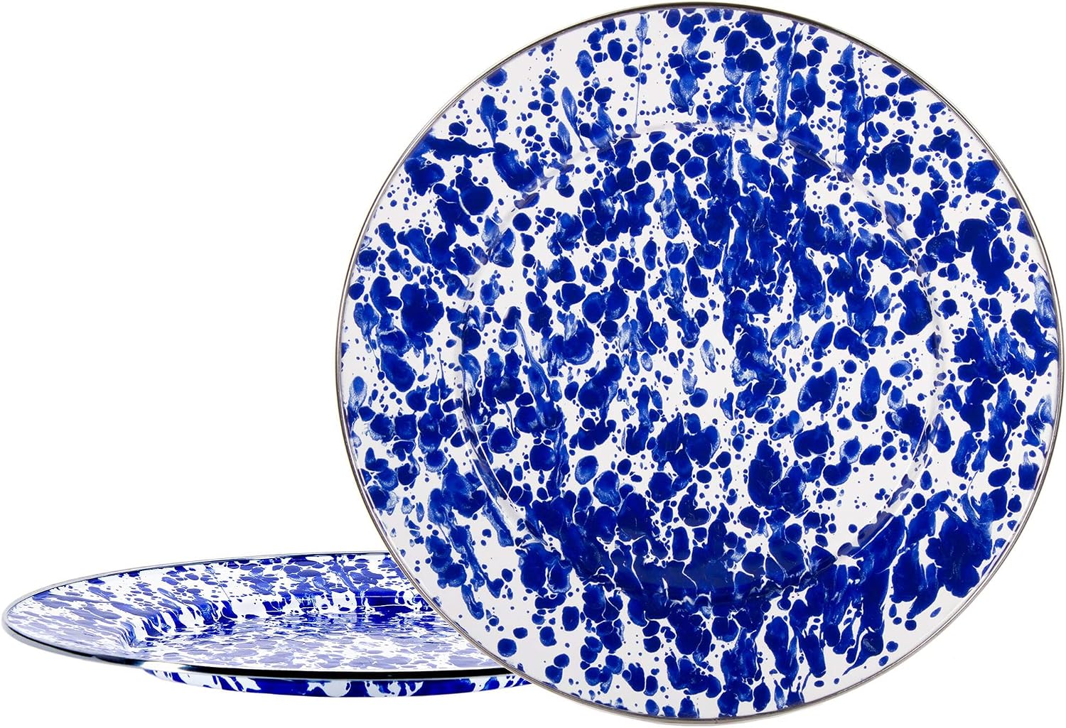 Golden Rabbit Enamelware Chargers, 12.5 inch, Cobalt Swirl, Set of 2