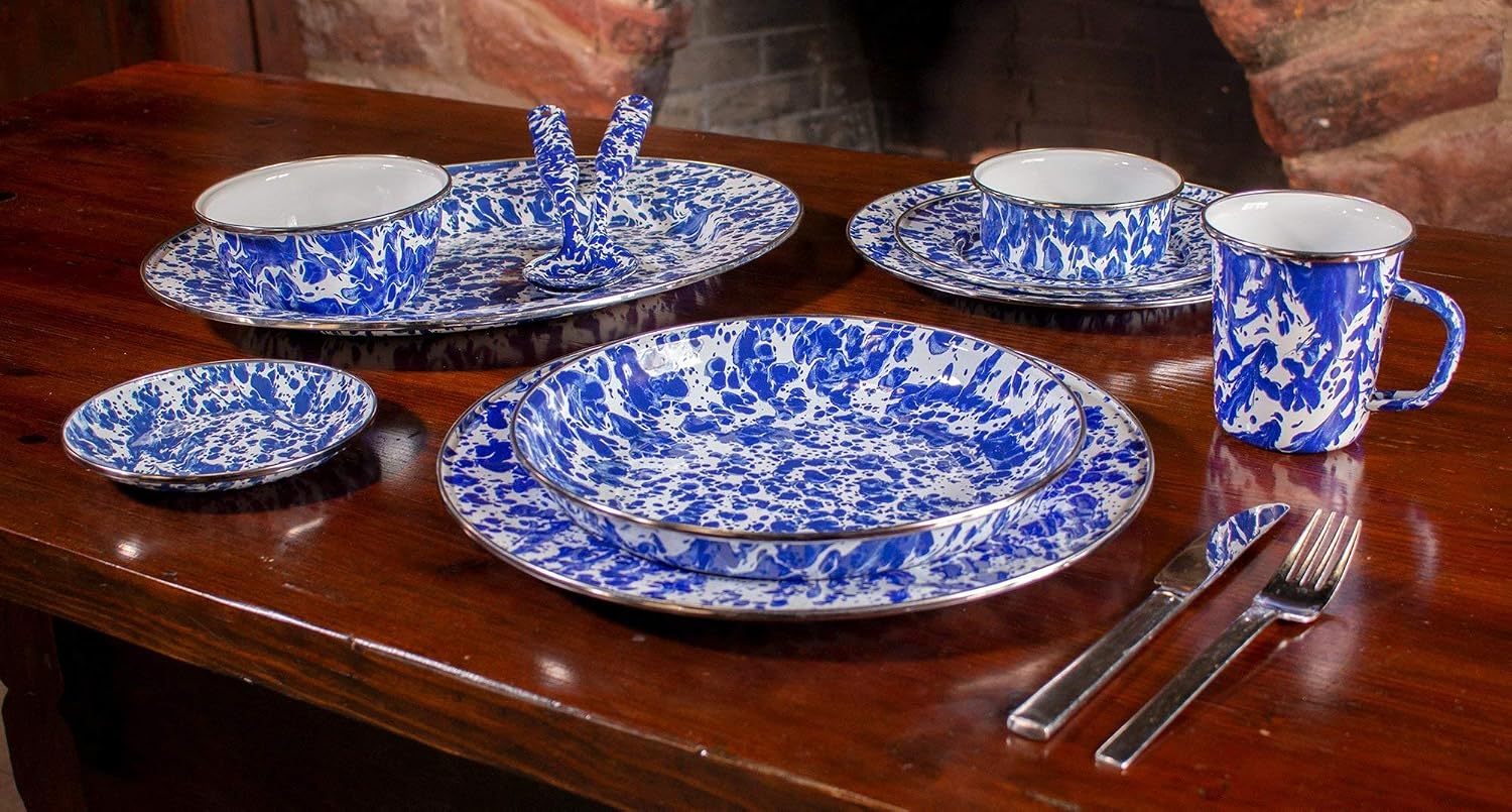 Golden Rabbit Enamelware Chargers, 12.5 inch, Cobalt Swirl, Set of 2