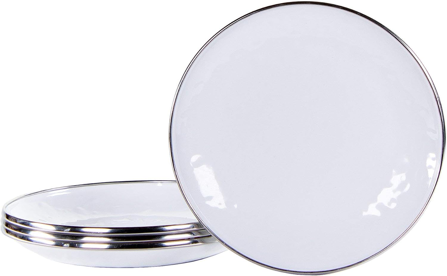 Golden Rabbit Enamelware Appetizer Plates, 6 inch, Solid White Textured, Set of 4