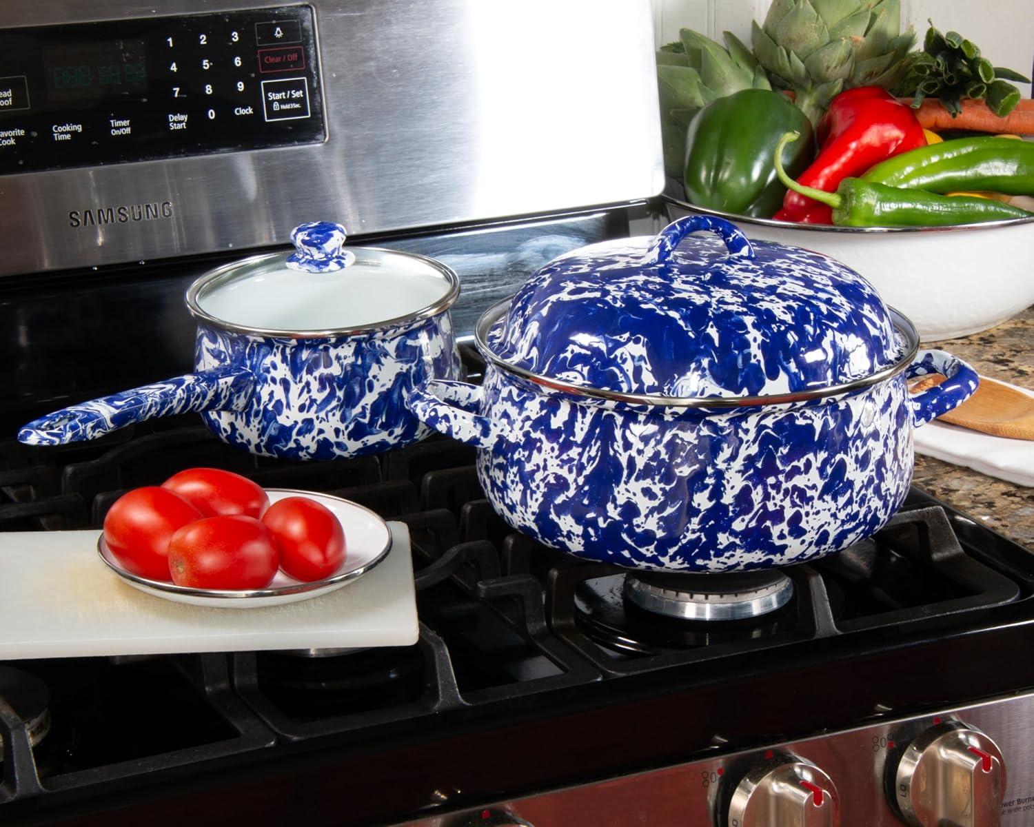 Golden Rabbit Enamelware Dutch Oven, 4 quart, Cobalt Swirl