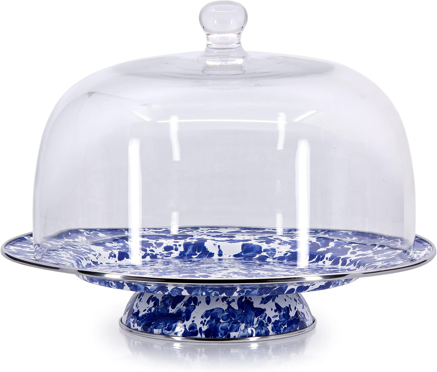 Golden Rabbit Enamelware Cake Plate, 12.5 inch, Cobalt Swirl