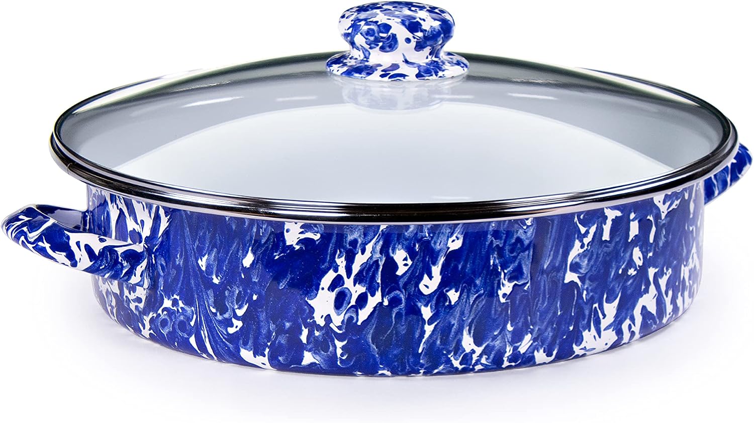 Golden Rabbit Enamelware Saute Pan, 5 quart, Cobalt Swirl