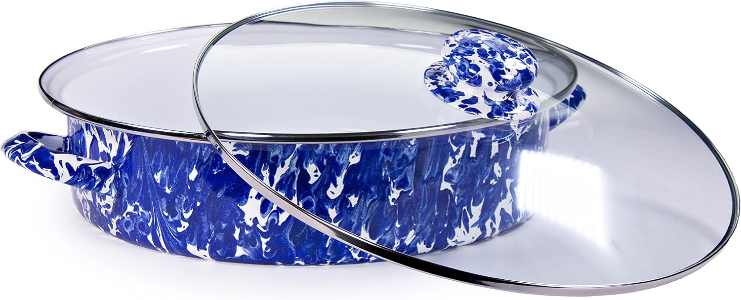 Golden Rabbit Enamelware Saute Pan, 5 quart, Cobalt Swirl
